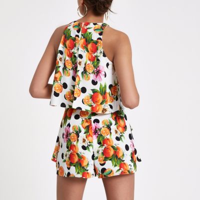 river island white frill playsuit