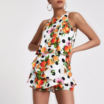 river island white tiered playsuit
