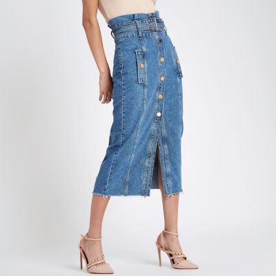 denim midi skirt river island