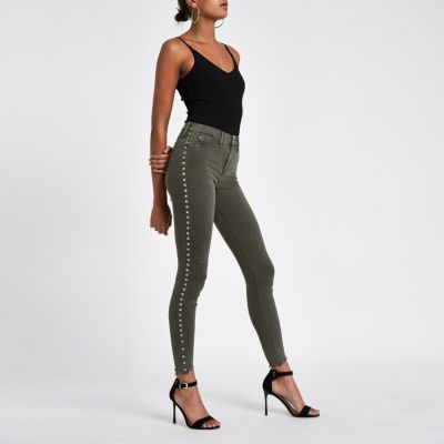 Khaki Molly stud side jeggings