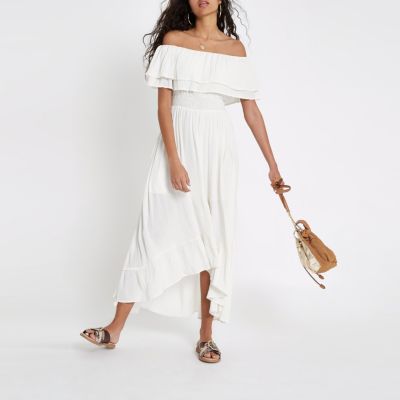 white bardot maxi dress