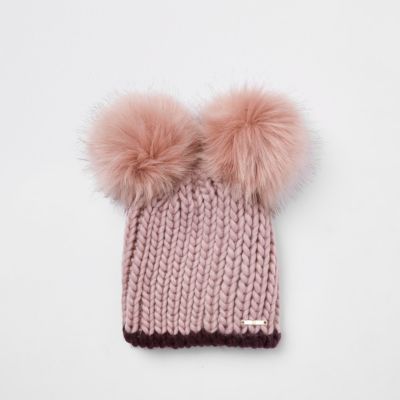 pink pom beanie pom fur fur faux double  Pink  Hats beanie  pom  Accessories pom