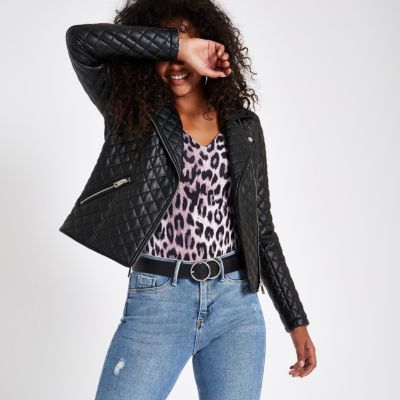 Black quilted biker jacket