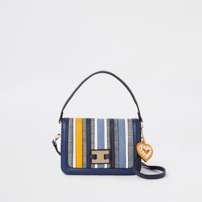 Blue stripe flap over crossbody bag