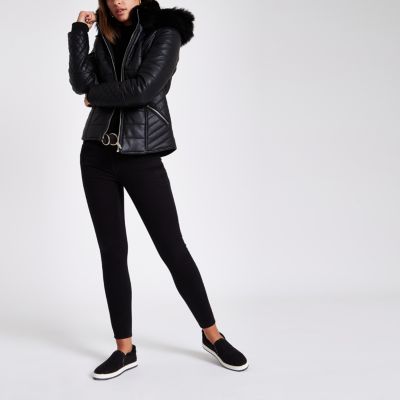 river island puffer jacket with hood in black