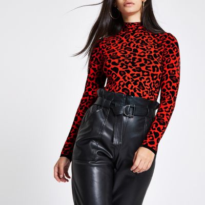 river island red leopard print top