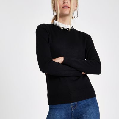 Black embellished turtle neck jumper