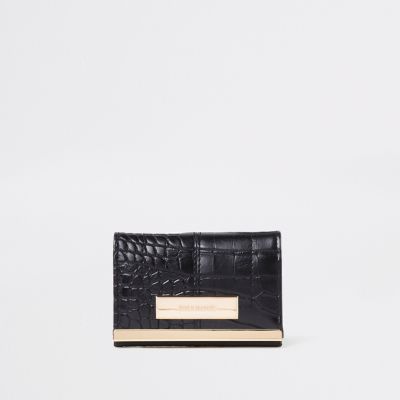 Black croc travel card holder