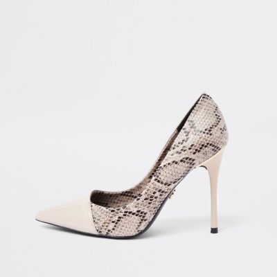 Beige snake skin wrap around court shoes