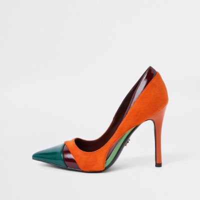 Orange colour block court shoes