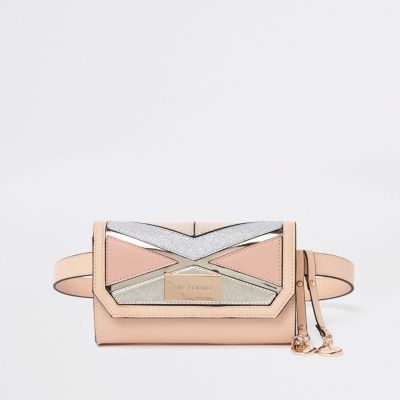 Beige cutabout glitter panel belt bum bag