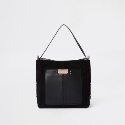 Black front pocket slouch bag