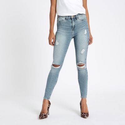 Petite light blue Molly ripped jeggings