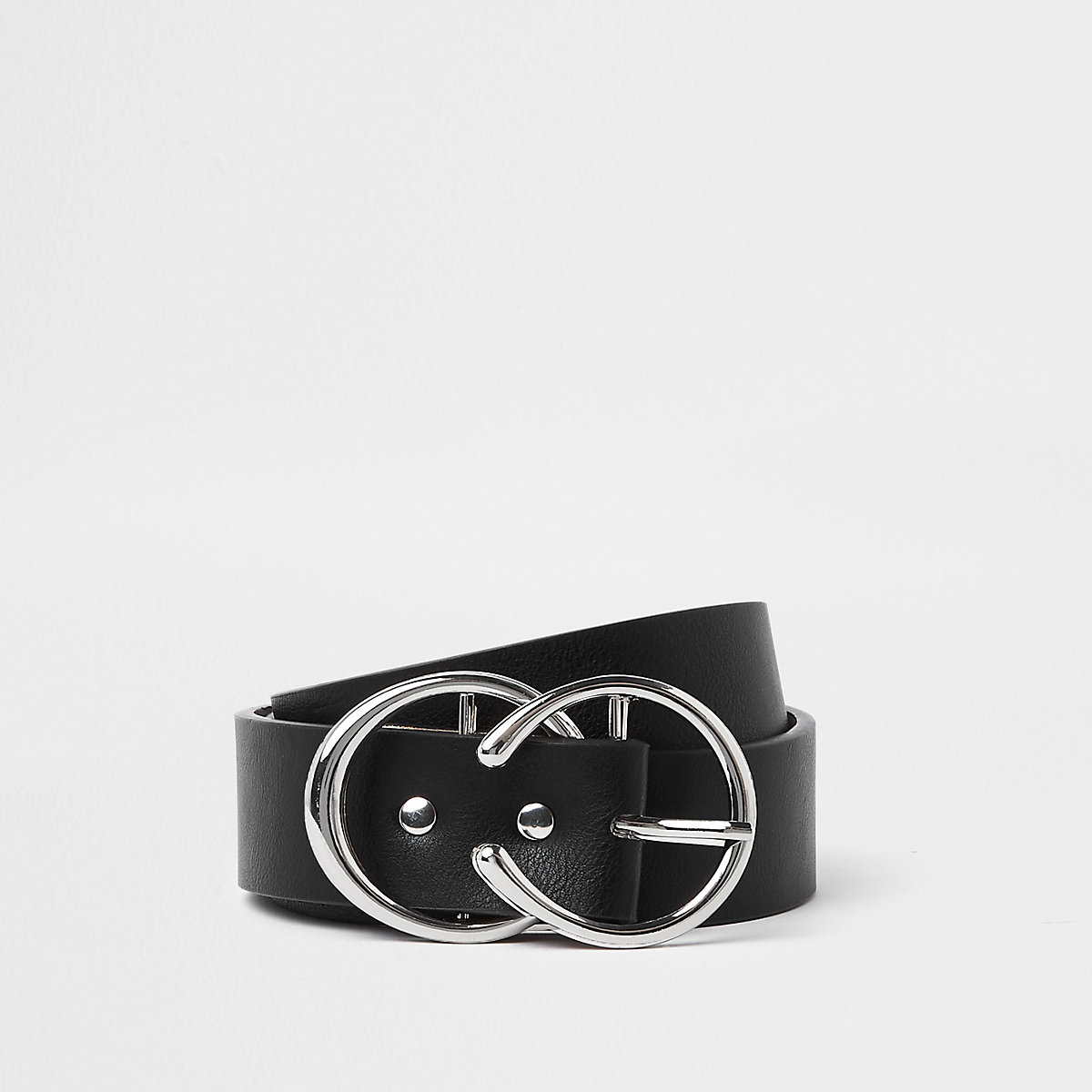 Black silver tone horseshoe double ring belt - Belts - Accessories - women
