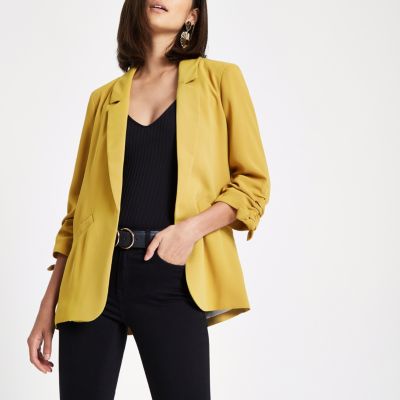 Ladies Plus Size Yellow Blazer Feminino Formal Jacket