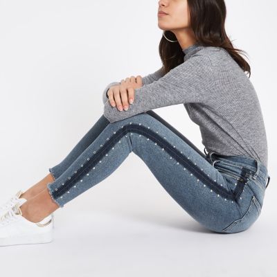Blue Harper stud side super skinny jeans