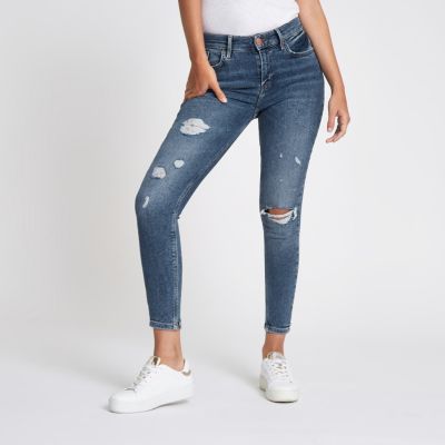 Mid blue Amelie distressed super skinny jeans