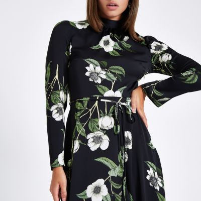 river island black floral dress