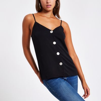 Black pearl button cami top