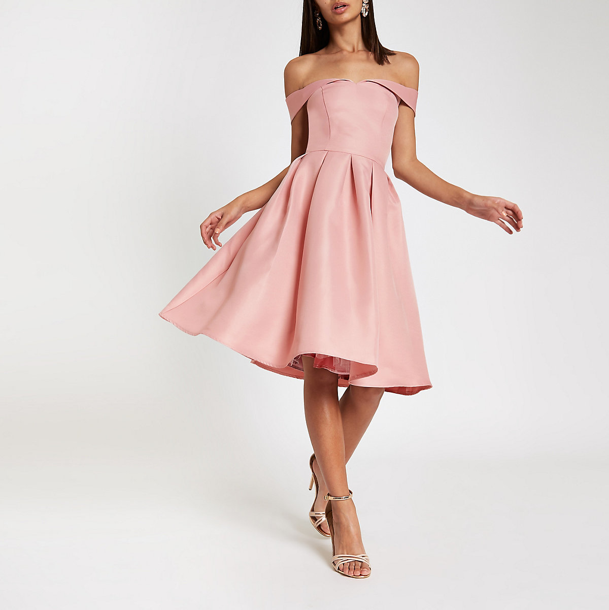 Chi Chi London pink bardot neck prom dress Bardot Chi Chi London pink bardot neck prom dress Bardot