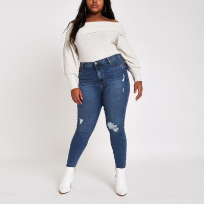 super skinny blue ripped jeans womens