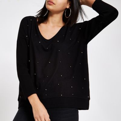 Black pearl embellished jumper