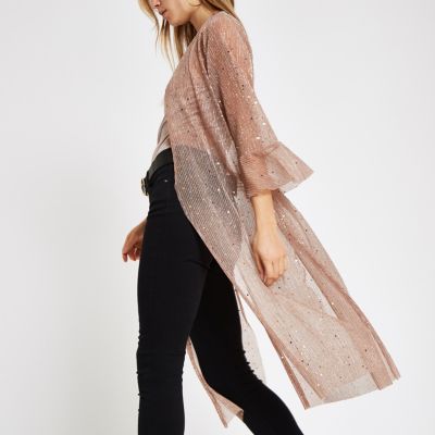 Light pink sequin kimono duster jacket Jackets Coats & Jackets women