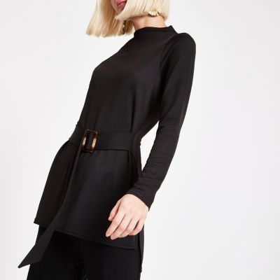 Black belted long sleeve tunic