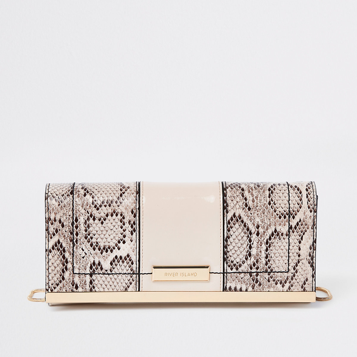 Beige snake print panel chain clutch bag - Bags & Purses - Sale - women