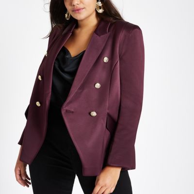 Plus purple satin double breasted blazer Blazers Coats & Jackets women
