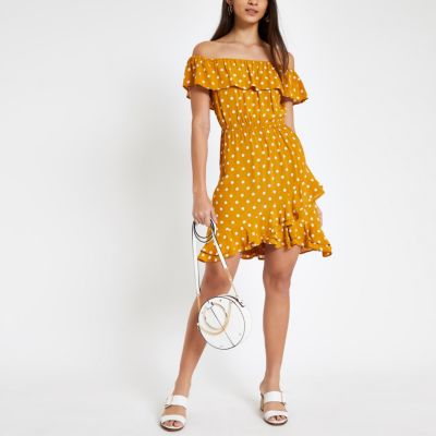 river island yellow polka dot dress