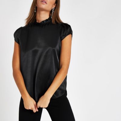 Black frill neck shell top