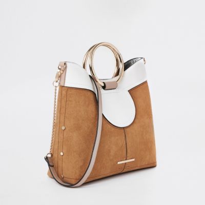 BEIGE METAL HOOP TOTE BAG