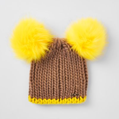 beanie pom double pom fur fur  Beige faux pom pom double Accessories  Hats  beanie