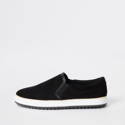 Black faux suede slip on plimsolls - Plimsolls & Trainers - Shoes ...