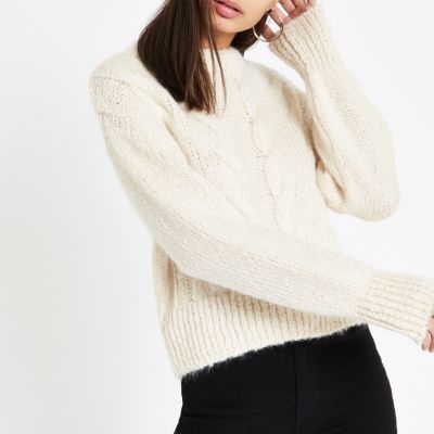 Cream cable knit crew neck jumper - Jumpers - Knitwear - women