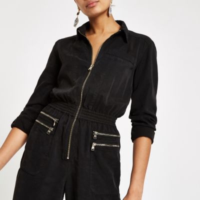 river island black boiler suit