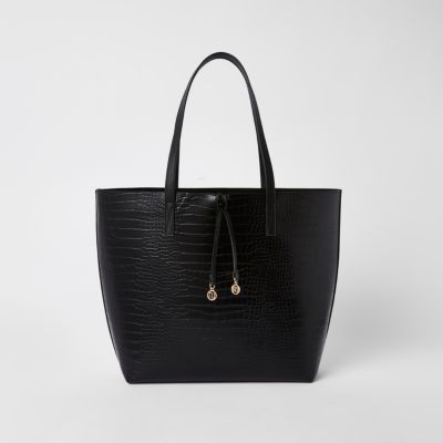 black croc embossed slouch bag