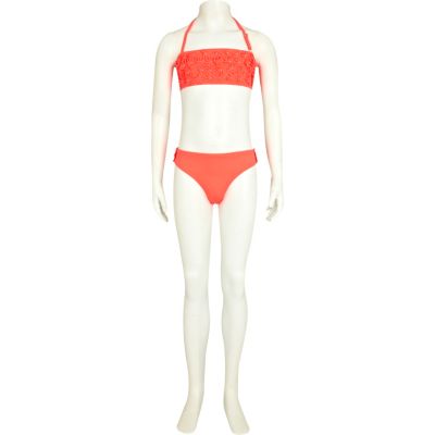 Girls coral 3D flower bandeau bikini