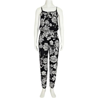 Girls black floral jumpsuit