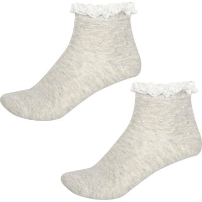 Girls grey pearl frill socks multipack - tights / socks - girls