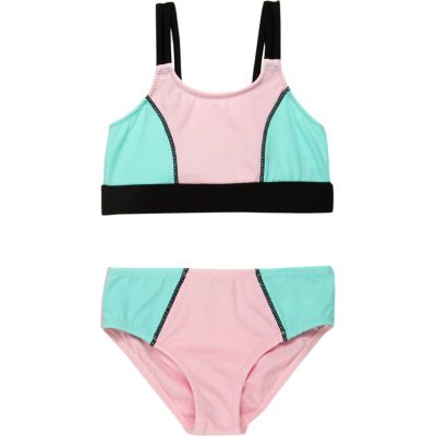 Mini girls pink color block bikini - baby girls swimwear - mini girls ...