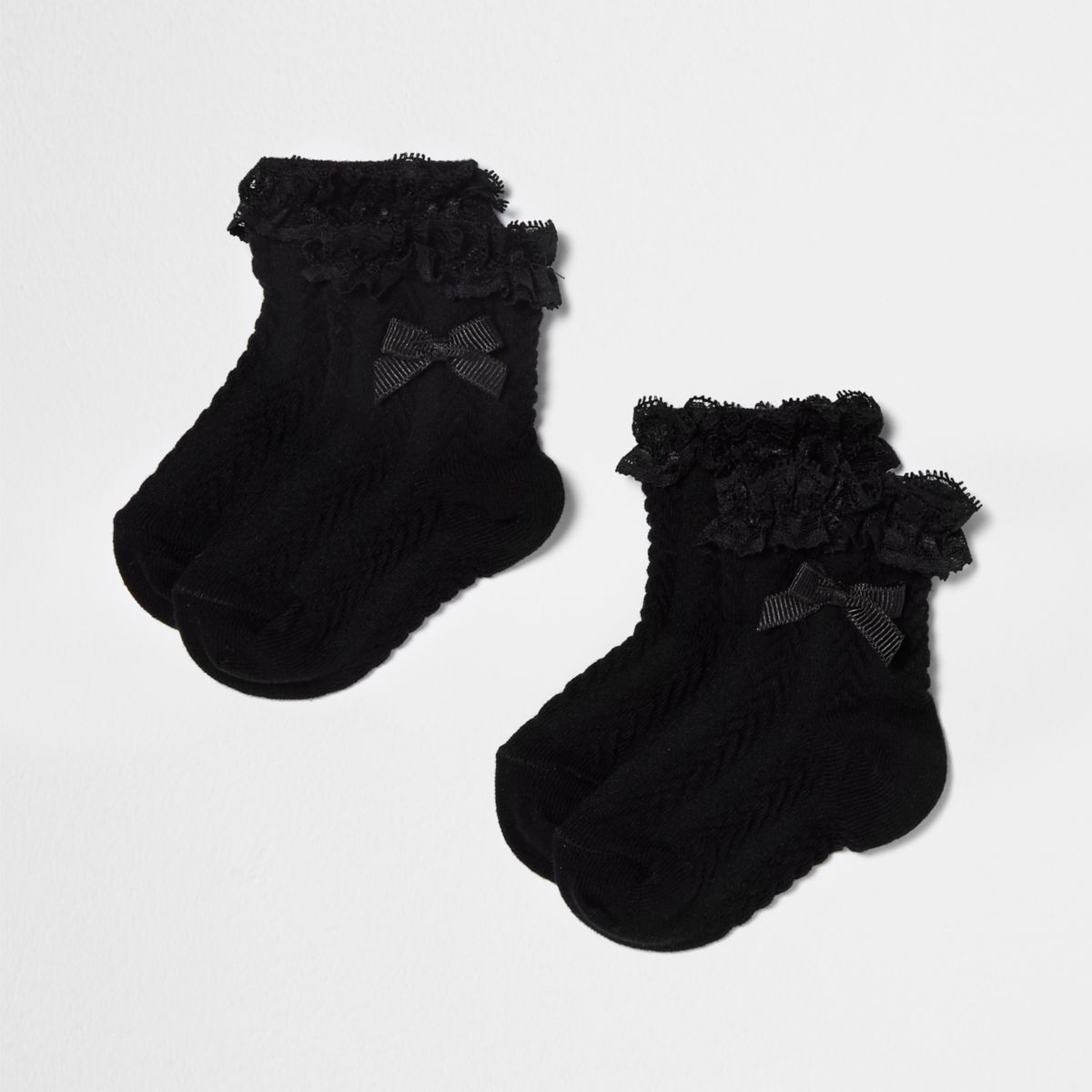 Mini girls black frill bow socks multipack Baby Girls Underwear