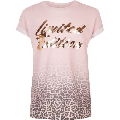 Girls pink faded leopard print T-shirt - t-shirts - tops - girls