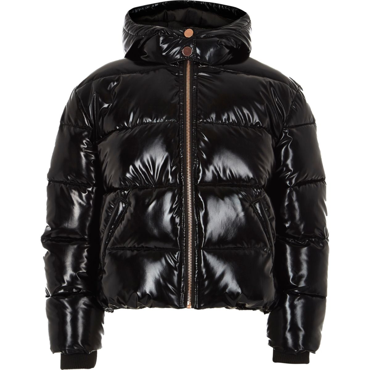 Girls black high shine puffer jacket - Jackets - Coats & Jackets ...
