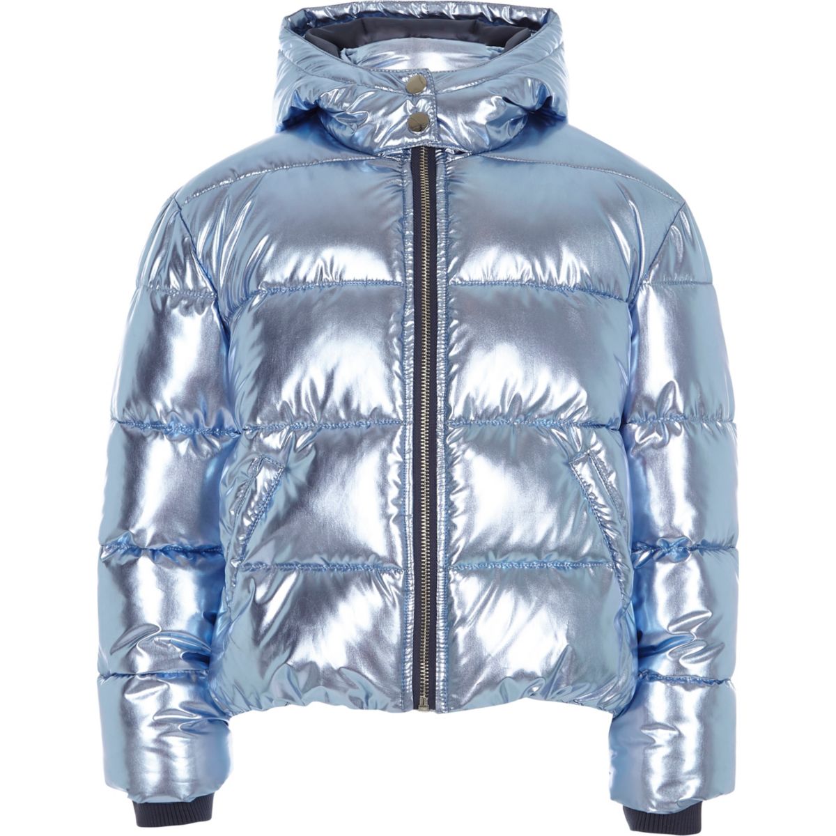 Girls blue foil hooded puffer jacket - Coats & Jackets - Sale - girls