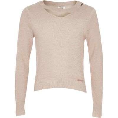 Girls light pink cut out lurex knit sweater Cardigans / Sweaters girls