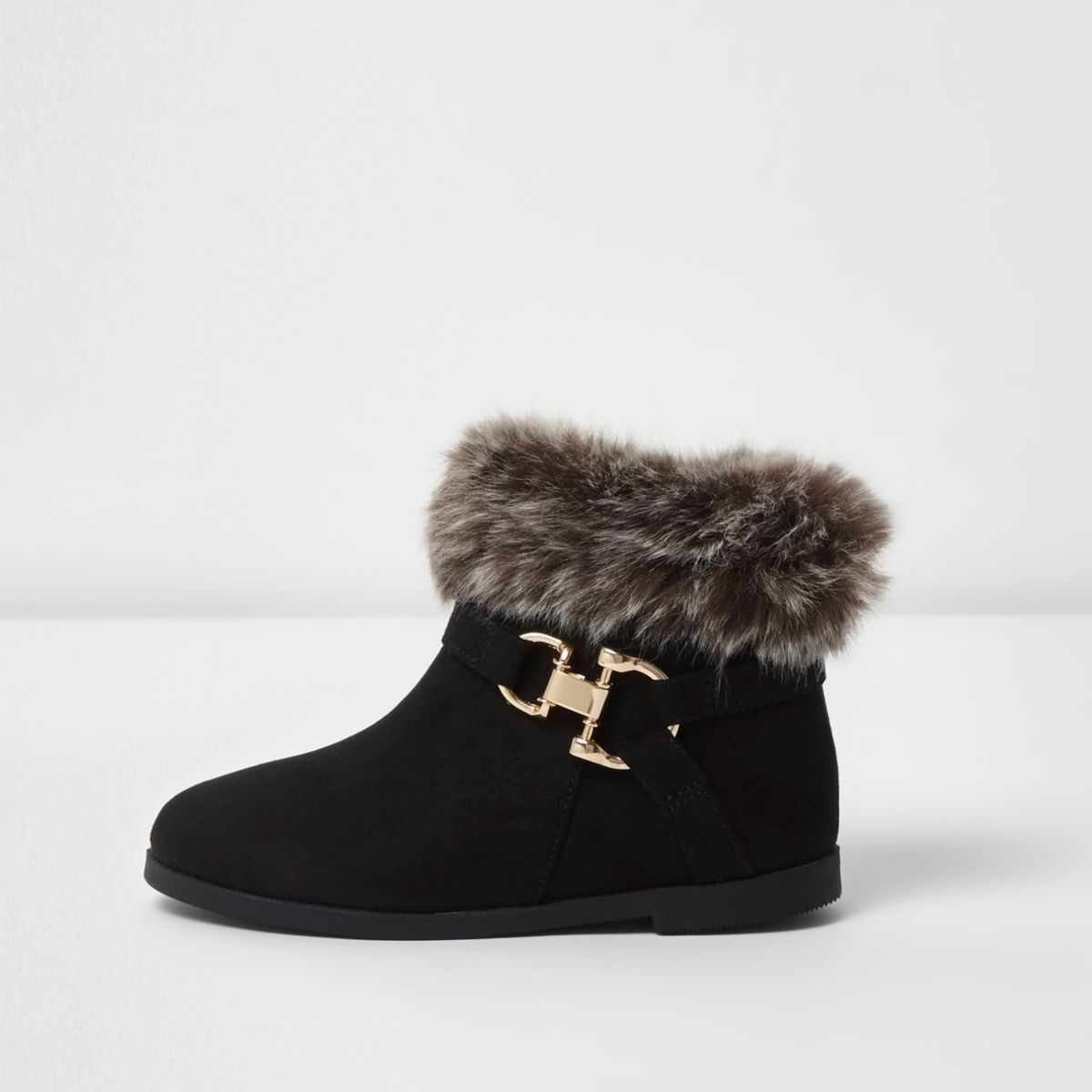 River Island Mini girls Black faux fur top boots £10.00 Bluewater