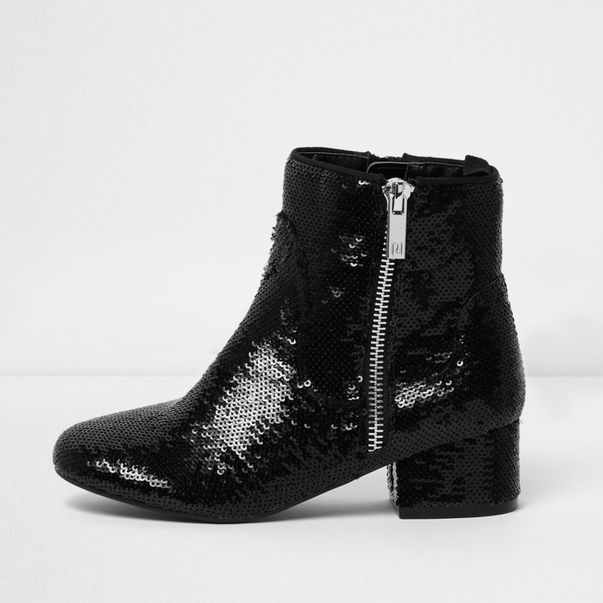 Girls black sequin embellished ankle boots - Footwear ...