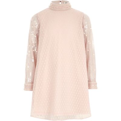 River Island Roze trapezejurk met lovertjes op de mouwen voor meisjes